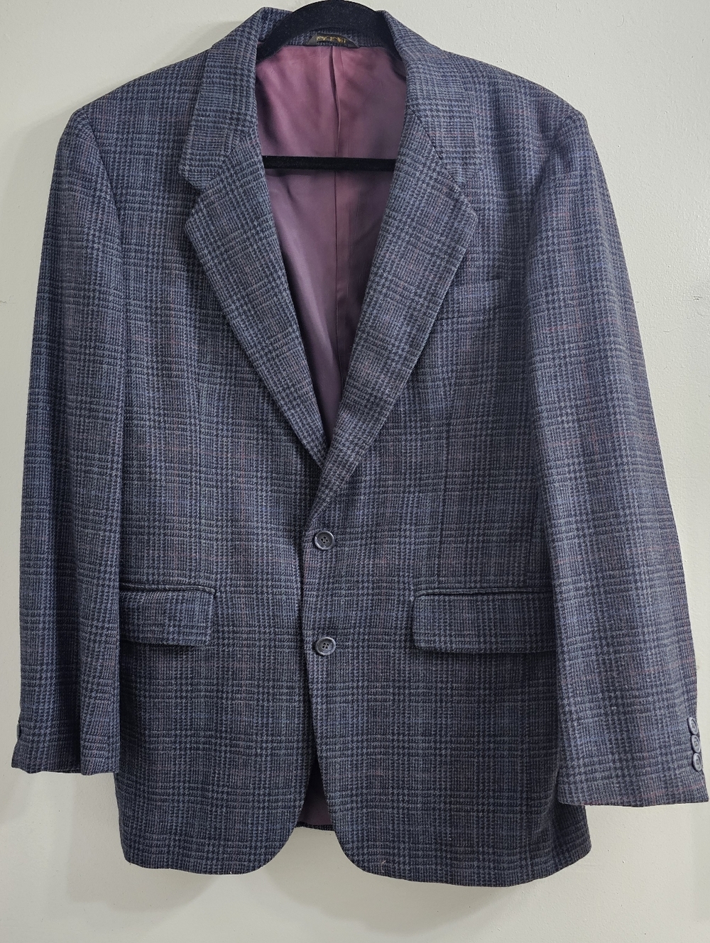 Vintage Austin Manor Wool Blend Tweed Blazer Gray/Purple Check Plaid Men's 40R